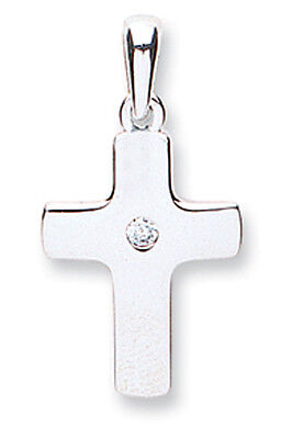 9ct White Gold Cross Pendant With Simulated Diamond