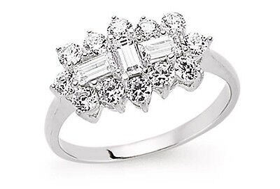 Gemstone Boast Cluster Ring Solid Sterling Silver Platinum Finish