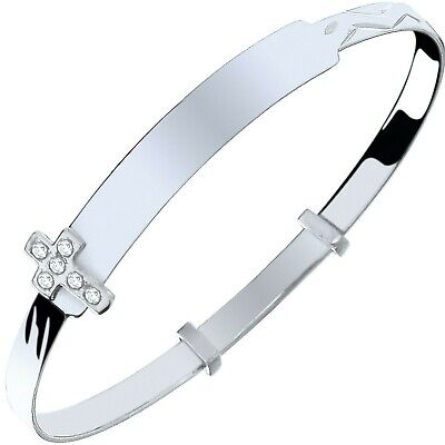 Solid Silver Baby Identity Bangle Cross Expandable British Made 925 Hallmark