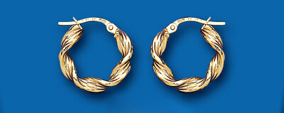 Hoop Earrings Yellow Gold Creole Hoops Twist Design 16mm Hallmarked