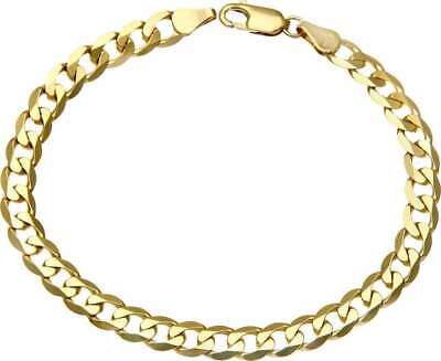 9ct Gold Curb Bracelet Men's Gents Solid Yellow Gold 8" Flat Bevelled Hallmark