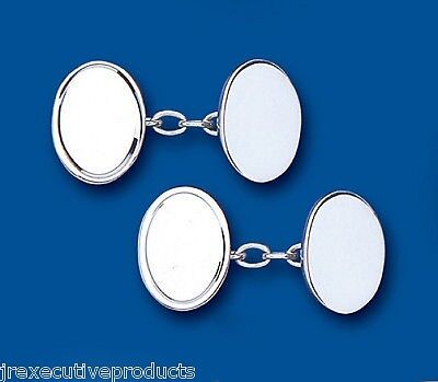 Oval Chained Cufflinks Solid Sterling Silver