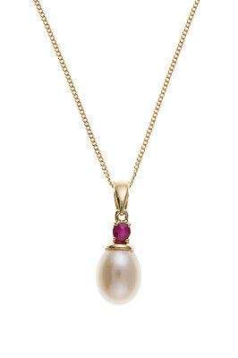 Ruby and Pearl Pendant and Earrings Set Solid Yellow Gold Hallmarked Freshwater