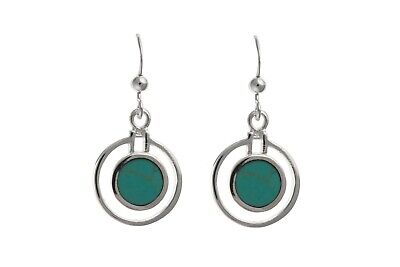 Turquoise Earrings Sterling Silver Drop Round Stone Drops