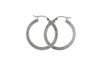 Silver Hoop Creole Earrings 20mm Diameter Diamond Cut 925 Hallmark