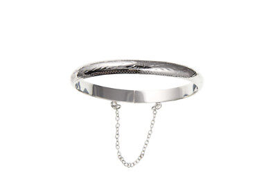 Silver Baby Bangle Christening Gift Hinged Safety Chain Sterling Silver