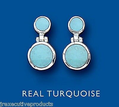 Turquoise Silver Drop Earrings Drops 925 hallmark Real Stone