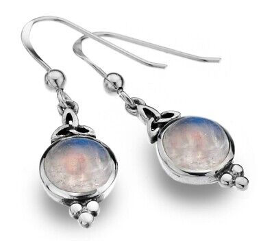 Rainbow Moonstone Celtic Drop Earrings Solid Sterling Silver 925 Stamp