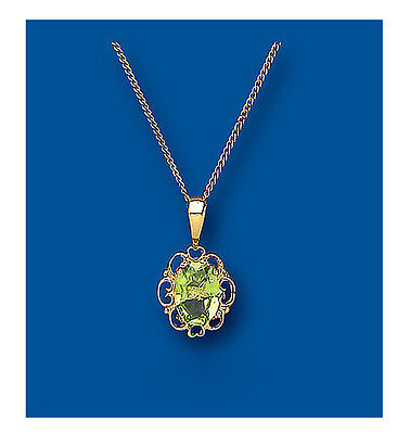 Yellow Gold Peridot Pendant Hallmarked 18" Chain Necklace British Made