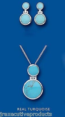 Turquoise Pendant and Earrings Set Solid Sterling Silver