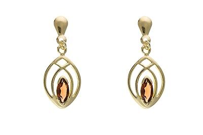 9ct Yellow Gold Garnet Drop Earrings Marquise Hallmarked January Birthstone