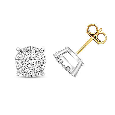 Diamond Stud Earrings Yellow Gold Brilliant Illusion Set 0.65ctw