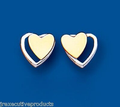Double Heart Stud Earrings Yellow and White Gold Studs British Made