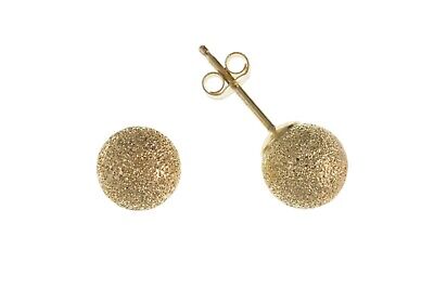 Yellow Gold Frosted Ball Stud Earrings 5mm Solid 9 Carat Studs British Made