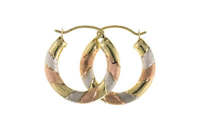 Hoop earrings Rose Yellow White Gold Multi Tone Creole 17mm Hallmarked