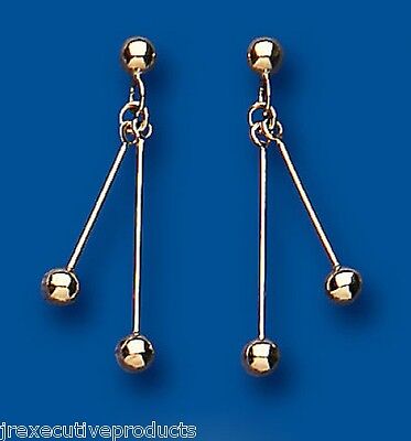 9ct Stick and Bead Drop Earrings Yellow Gold Drops Dangly Hallmarked