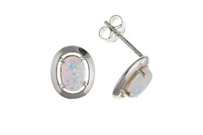 Solid Silver Opal Earrings Stud Studs Oval 9 x 7mm 925 hallmark