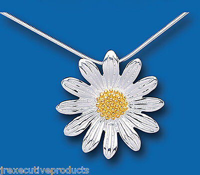 .925 Sterling Silver Gold Plated Sunflower Pendant & Snake Chain 27 x 27mm