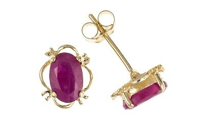 9ct Gold Ruby Stud Earrings Yellow Gold Oval Solitaire July Birthstone Hallmark