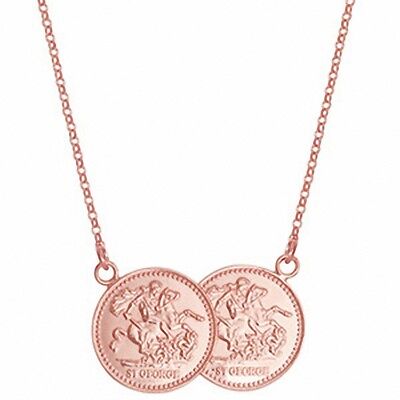 Half Sovereign Necklace Solid Sterling Silver Rose Gold Plated Pendant 17 "