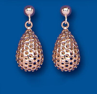 9ct Rose Gold Filigree Bomb Drop Earrings Drops Dangly Hallmarked