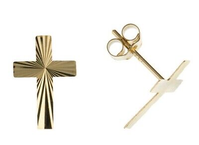 Yellow Gold Cross Stud Earrings Religious Studs Solid 9 Carat British Made