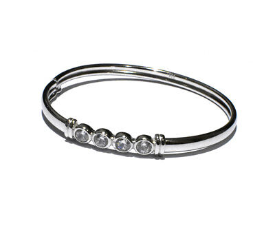 Solid Silver Baby Bangle Gemstone Little Girl Christening 925 Hallmark British
