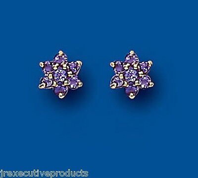 9ct Gold Amethyst Stud Earrings Yellow Gold Cluster Studs February Birthstone
