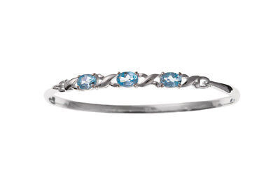 Real Blue Topaz Bangle Ladies Solid Sterling Silver Hallmarked