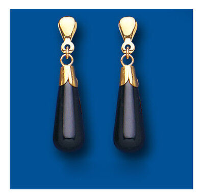 Onyx Earrings Yellow Gold Solid 9 Carat Drops Natural Stone Bomb Style Drop