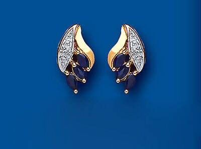 Sapphire and Diamond Earrings Yellow Gold Marquise Stud Natural Stones