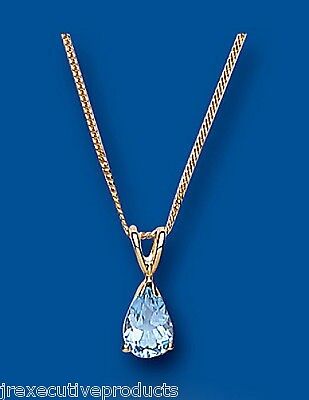 Blue Topaz Solitaire Pendant Yellow Gold 18" Chain Hallmarked British Made