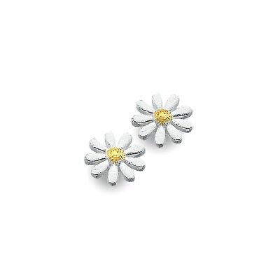 Flower Daisy Stud Earrings Sterling Silver 925 Hallmarked Gold Detail Studs