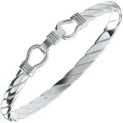 Sterling Silver Twisted Stirrup Bangle Mens Gents 6mm Wide Hallmark British Made
