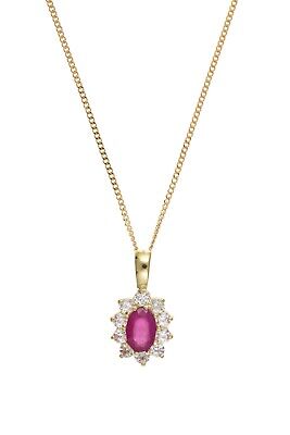 Yellow Gold Ruby Pendant Cluster Necklace Hallmarked 18" Chain British Made