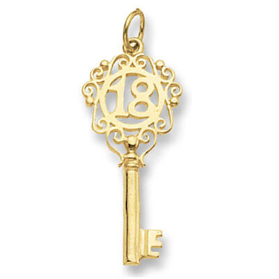 18th Birthday Key Pendant Yellow Gold Hallmarked British Made