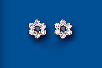 9ct Gold Sapphire Cluster Earrings Flower Studs Yellow Gold September Birthstone