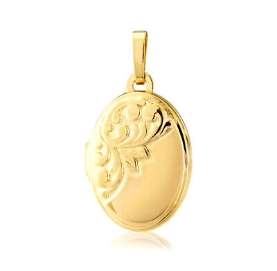 Oval Shaped Engraved Locket 9ct Yellow Gold Hallmarked British Made 15 x 11mm