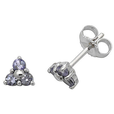 Tanzanite Pendant and Earrings Set Three Stone Trilogy 9ct White Gold Hallmarked