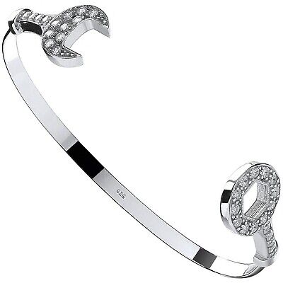 Spanner Baby Bangle Sterling Silver Cubic Zirconia Christening Gift British Made