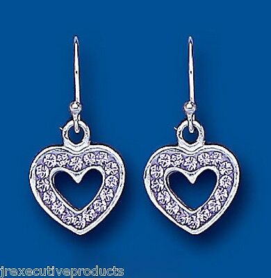 Pink Crystal Heart Earrings Drop Drops Sterling Silver 925 Hallmark