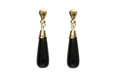 Onyx Earrings Yellow Gold Solid 9 Carat Drops Natural Stone Bomb Style Drop