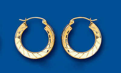Hoop Earrings Yellow Gold Round Creole Diamond Cut 18mm Hallmarked