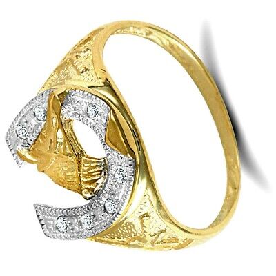 9ct Yellow Gold Cubic Zirconia Horse Shoe Ring Fully Hallmarked