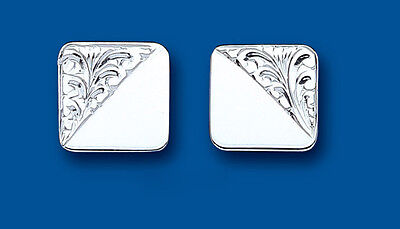 Square Cufflinks Solid Sterling Silver Half Engraved