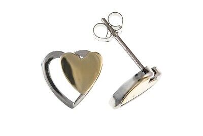 Double Heart Stud Earrings Yellow and White Gold Studs British Made