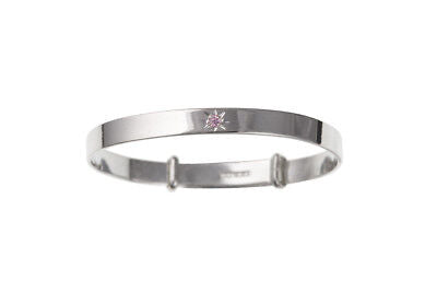 Solid Silver Baby Bangle 18 months - 3 years Pink Stone Adjustable 925 Hallmark