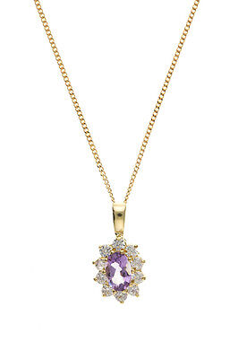 Yellow Gold Real Amethyst & Cluster Earrings & Pendant Set With Chain Hallmarked