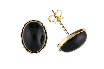 9ct Gold Black Onyx Oval Earrings Yellow Gold Stud Hallmarked