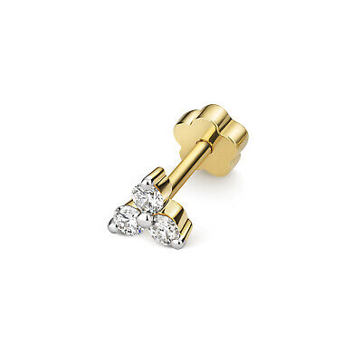 Diamond 3 Stone Trilogy Cartilage Stud Ear Yellow Gold Real Diamonds